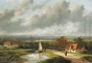 A panoramic summer landscape by Jan Evert Morel