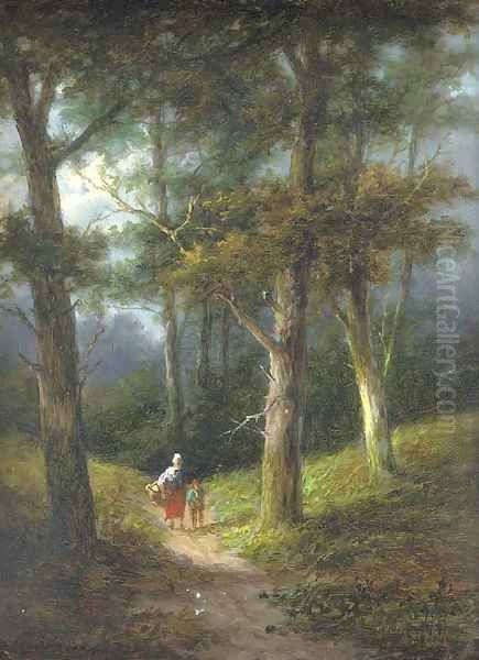 Figures in a wooded landscape - view 1