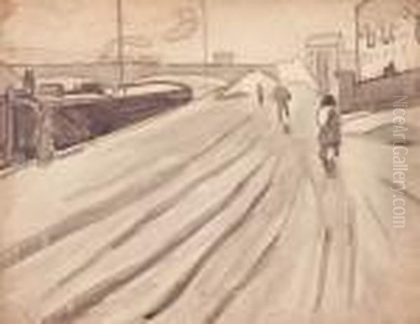 Quai Avec Peniche, Ou Pont De Chemin De Fer Sur La Seine, Circa 1909 - view 1