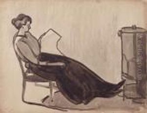 Femme Lisant Et Se Chauffant, Ou Femme Lisant Pres D'un Poele, Circa 1909 by Albert Gleizes