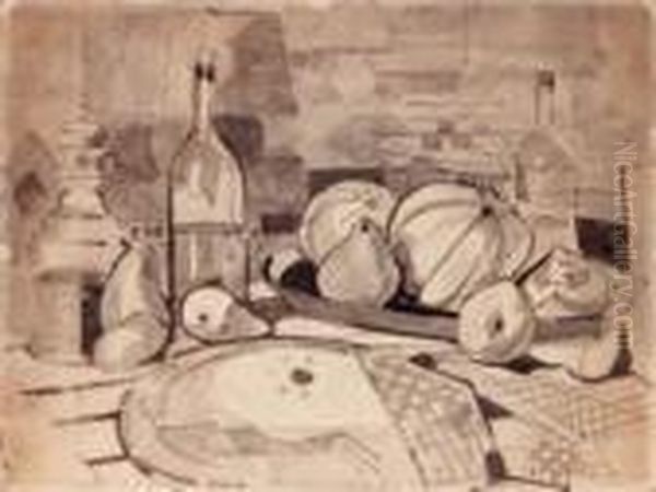 Carafe, Bouteilles Et Plat De Fruits - view 1