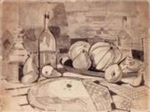 Carafe, Bouteilles Et Plat De Fruits by Albert Gleizes