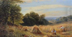 Harvesters At Work And Reed Gatherer In A Punt by Alfred Augustus Glendening