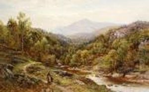A Mother And Child Walking Beside Ariver