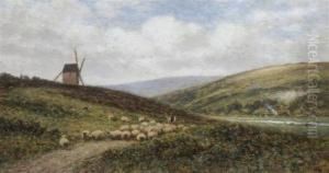 Shepherd And Flock On A Hillside by Alfred Augustus Glendening