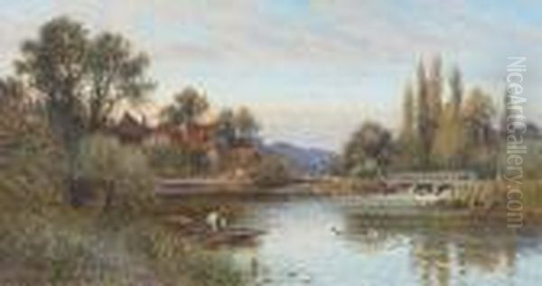 Idyllic River Landscape With Figure In A Punt - view 1