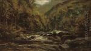 Woodland Cottages By The River by Alfred Augustus Glendening