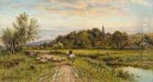 Mounted Shepherd And Flock Returning Home by Alfred Augustus Glendening