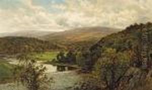 An Extensive River Landscape With Mountainsbeyond by Alfred Augustus Glendening