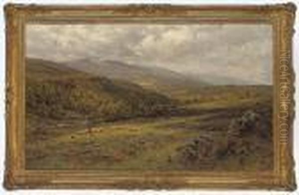 A Shepherd And His Flock On A Hillside In A River Valley - view 1
