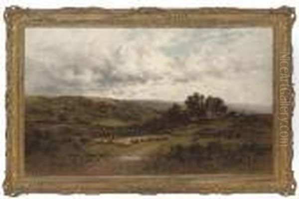 A Shepherd And His Flock In A Summer Landscape - view 1