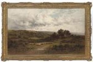 A Shepherd And His Flock In A Summer Landscape by Alfred Augustus Glendening