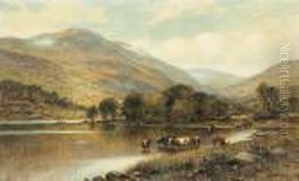 Cattle Watering In A Valley River. - view 1