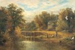 Fishing Along The Mill Stream. by Alfred Augustus Glendening