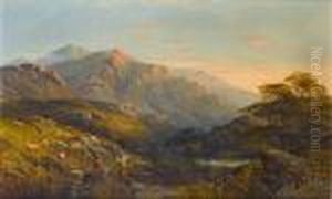 Figures In A Highland Landscape At Sunset by Alfred Augustus Glendening