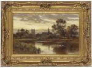 Sunset Along The River, A Village Beyond by Alfred Augustus Glendening