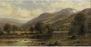River Landscape With Watering Cattle by Alfred Augustus Glendening