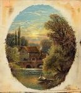 Mill At Sunset; Sheep In A Park Mill At Sunset; Sheep In A Park