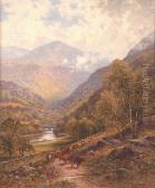 A Drover With His Cattle In A River Valley - view 1