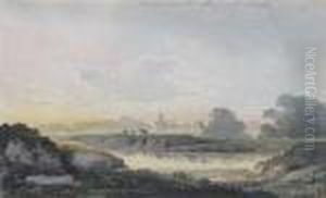 A View In Regent's Park Showing A Pond With A Church And Houses Beyond
