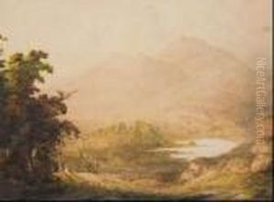 Extensive Mountain And Lake Landscape In Tasmania With 
Figures In The Foreground