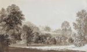 A Country House In A Park With Rural Road Study Verso; Study Of Atree by John Glover
