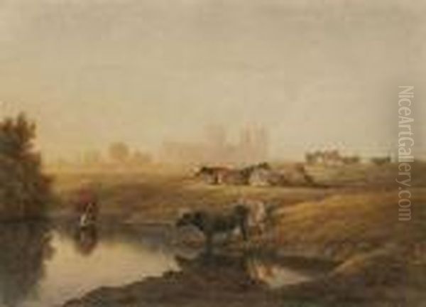 Cattle In Water Meadows With York Minster In The Distance - view 1