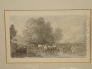 A Pair Of Sketches, Cattle Watering And A Country Lane by John Glover