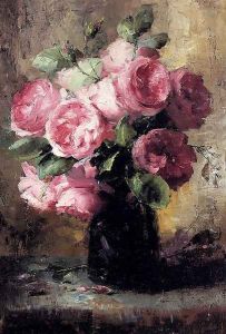 Pink Roses In A Vase by Frans Mortelmans