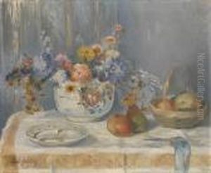 Bouquet De Fleurs Et Compotier De Fruits