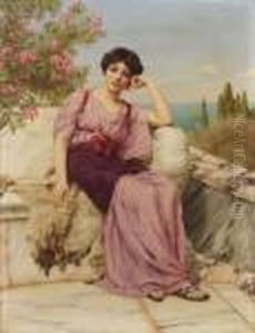 Sur La Terrasse, Elegante Aux Lauriers Roses