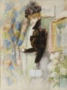 Elegante Au Chapeau S'appretant A Sortir Tenant Un Cadeau Dans Lamain Gauche