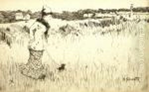 Lady Walking A Dog In Parkland - view 1