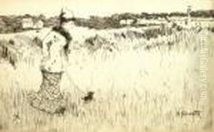 Lady Walking A Dog In Parkland