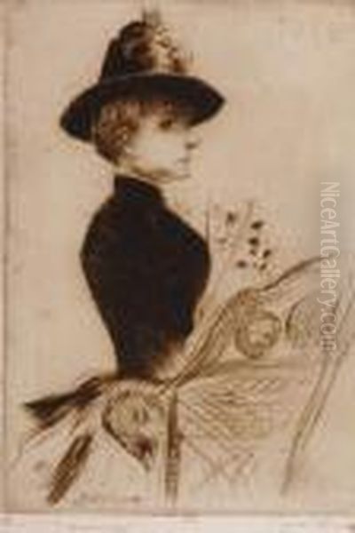 Elegante A L'eventail 'toto' 1884, Femme A La Lanterne, Elegante Sur Un Canape. - view 1