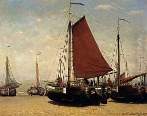 The Bomschuit Prinses Sophie On The Beach, Scheveningen by Hendrik Willem Mesdag