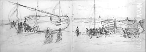 A sketchbook containing 25 studies of the fishing fleet of Scheveningen, figures, skies, all executed in pencil signed on the flap HW Mesdag and two p - view 1