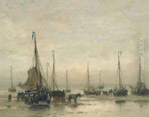 A busy day on the beach by Hendrik Willem Mesdag