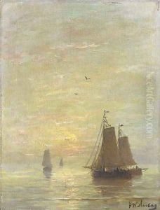 A calm sea at sunset by Hendrik Willem Mesdag