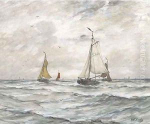 De Scheveningen 86 Scheveninger Bomschuiten by Hendrik Willem Mesdag