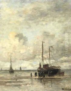 A 'Bomschuit' and fisherfolk in the surf