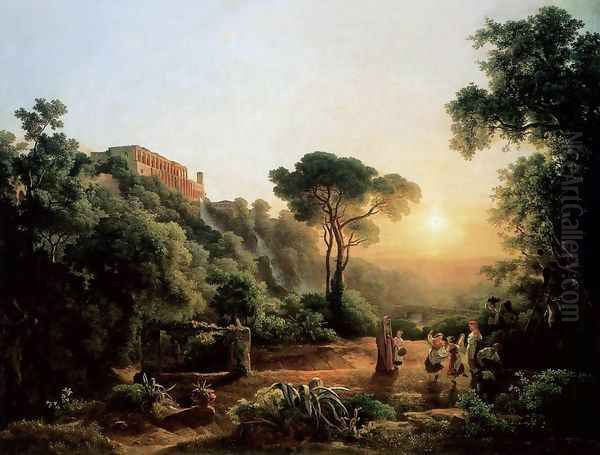 Landscape near Tivoli with Vintager Scens 1846 by Karoly, the Elder Marko
