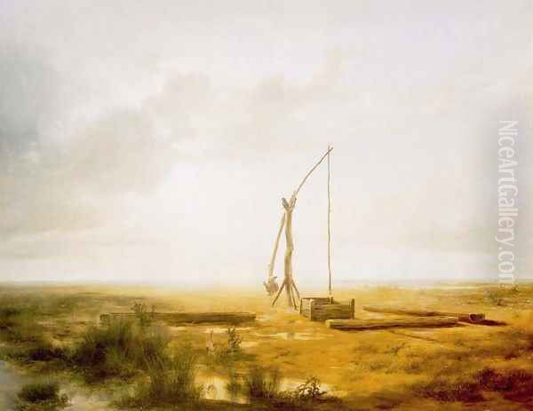 View of the Great Hungarian Plain with Draw Well 1853 by Karoly, the Elder Marko