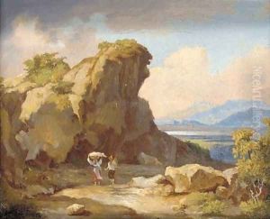 Travellers in an Italian landscape