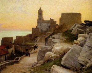 Mediterranean Village At Sunset by Alexander Mann