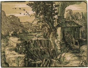Landscape With Waterfall by Hendrick Goltzius