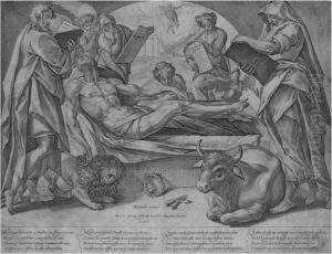 The Dead Christ And The Four Evangelists (holl. 295; S. 169) by Hendrick Goltzius