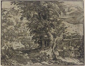 Landscape With Trees And A Shepherd Couple (bartsch 243; Hollstein 379; Strauss 409)