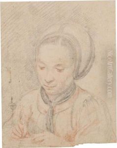 A Woman Sewing by Hendrick Goltzius