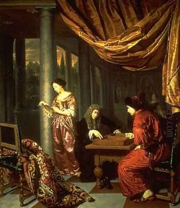 Interior with figures playing Tric Trac